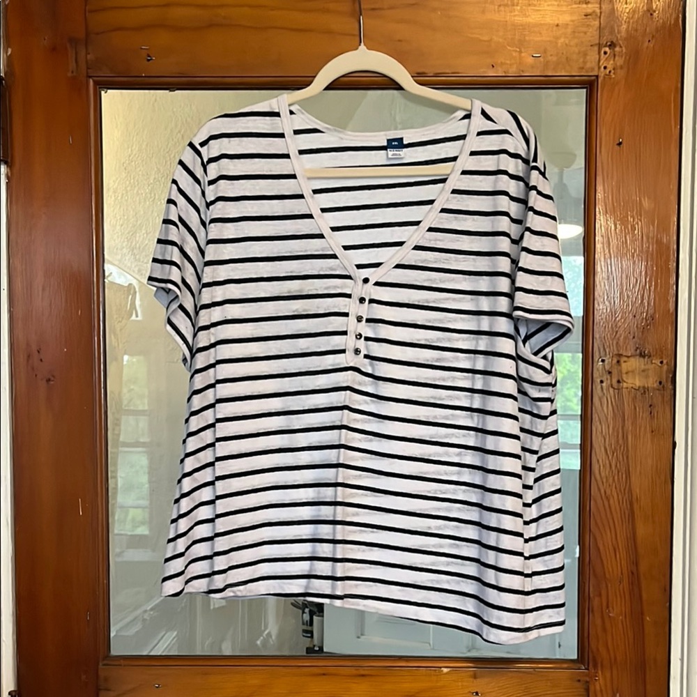 Old Navy White and Blue Boxy Buttoned T-Shirt